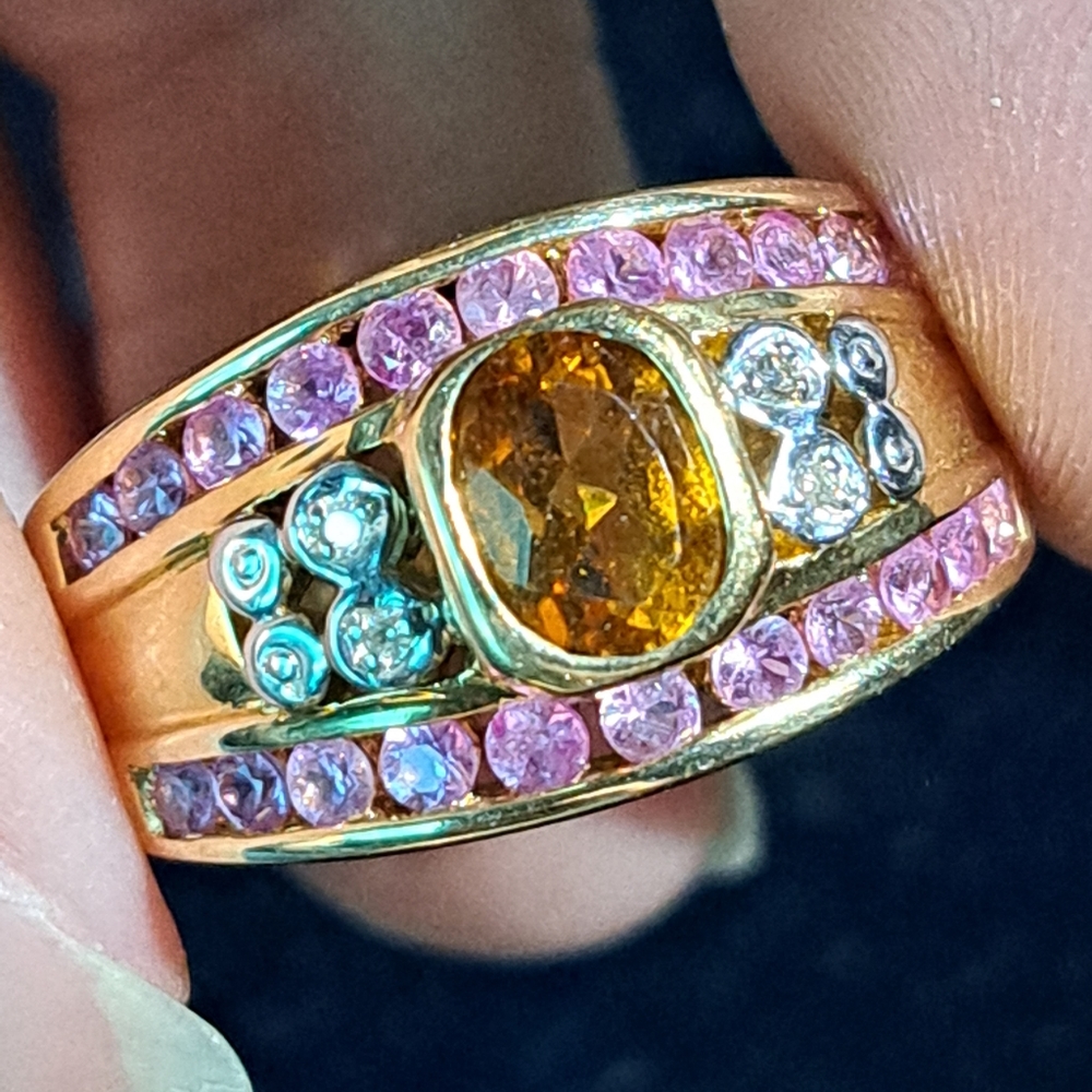 10k Citrine and Pink Sapphire ring size 8